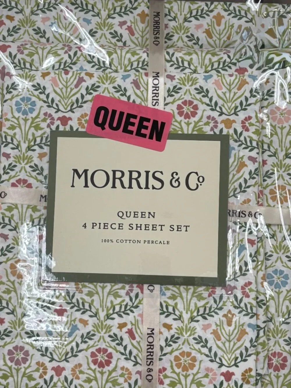 William MORRIS & CO. QUEEN Sheet Set Bellflowers 100% Cotton Percale 4pcs - NEW